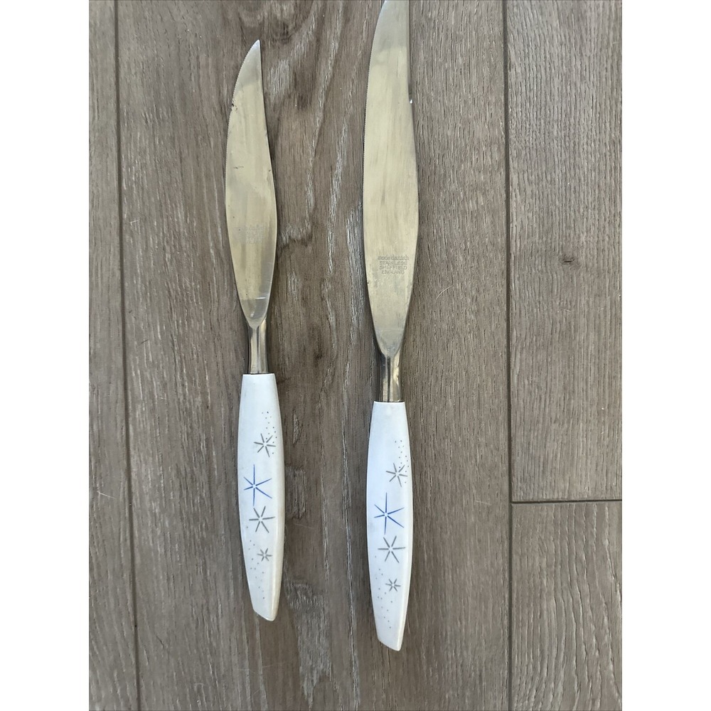 2 Vintage Mode Danish Atomic Starburst Sheffield England MCM Stainless Knives